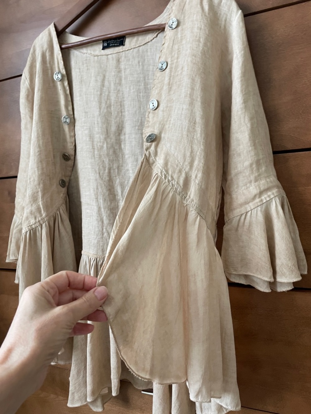 Bella Amore Made in Italy Linen-Look Ruffle Cardigan Boho Peplum Beige - Picture 6 of 15
